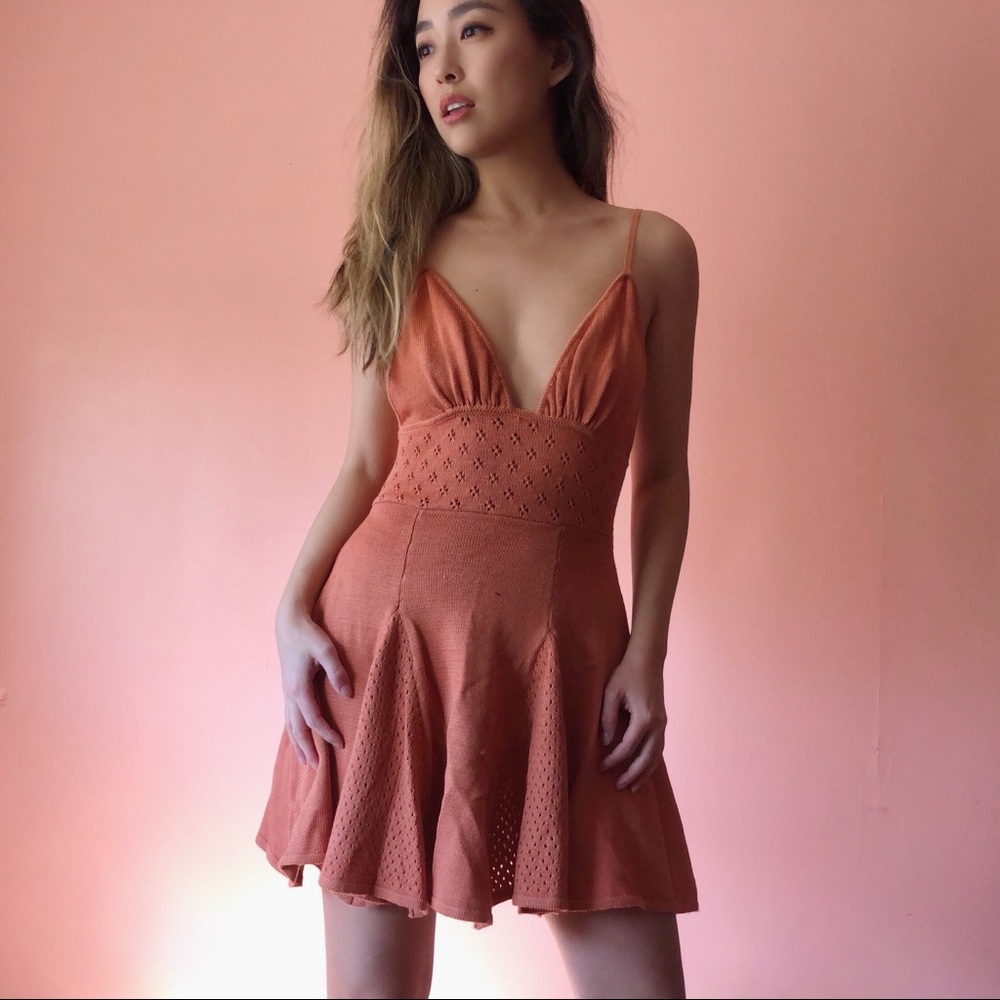 For Love & Lemons Peach Knit Babydoll Dress